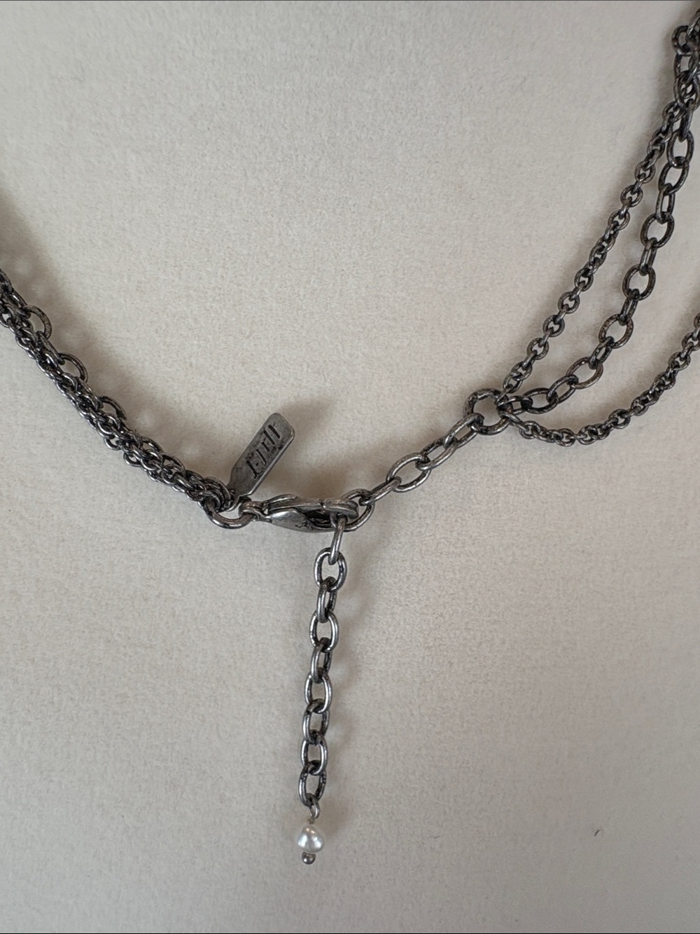 J Jill Multi-Strand Gunmetal Necklace with White Pearl Drops - Picture 2 of 3